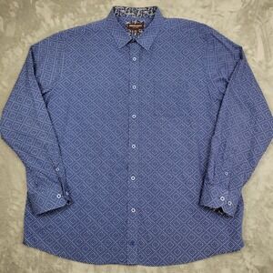 Johnston & Murphy Men's 2XL Shirt Blue Geometric Flip Cuff Long Sleeve Cotton